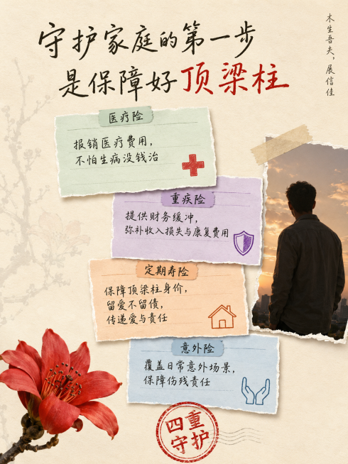 竖版小红书海报，3:4比例，文艺信纸风格。背景是干净的纯米色信纸纹理作为底层衬底，背景带有极淡灰白色木棉花枝干水印。画面右上角有手写体竖排小字："木生吾夫，展信佳"。画面中央轻微错落堆叠着4张小型信笺预览效果