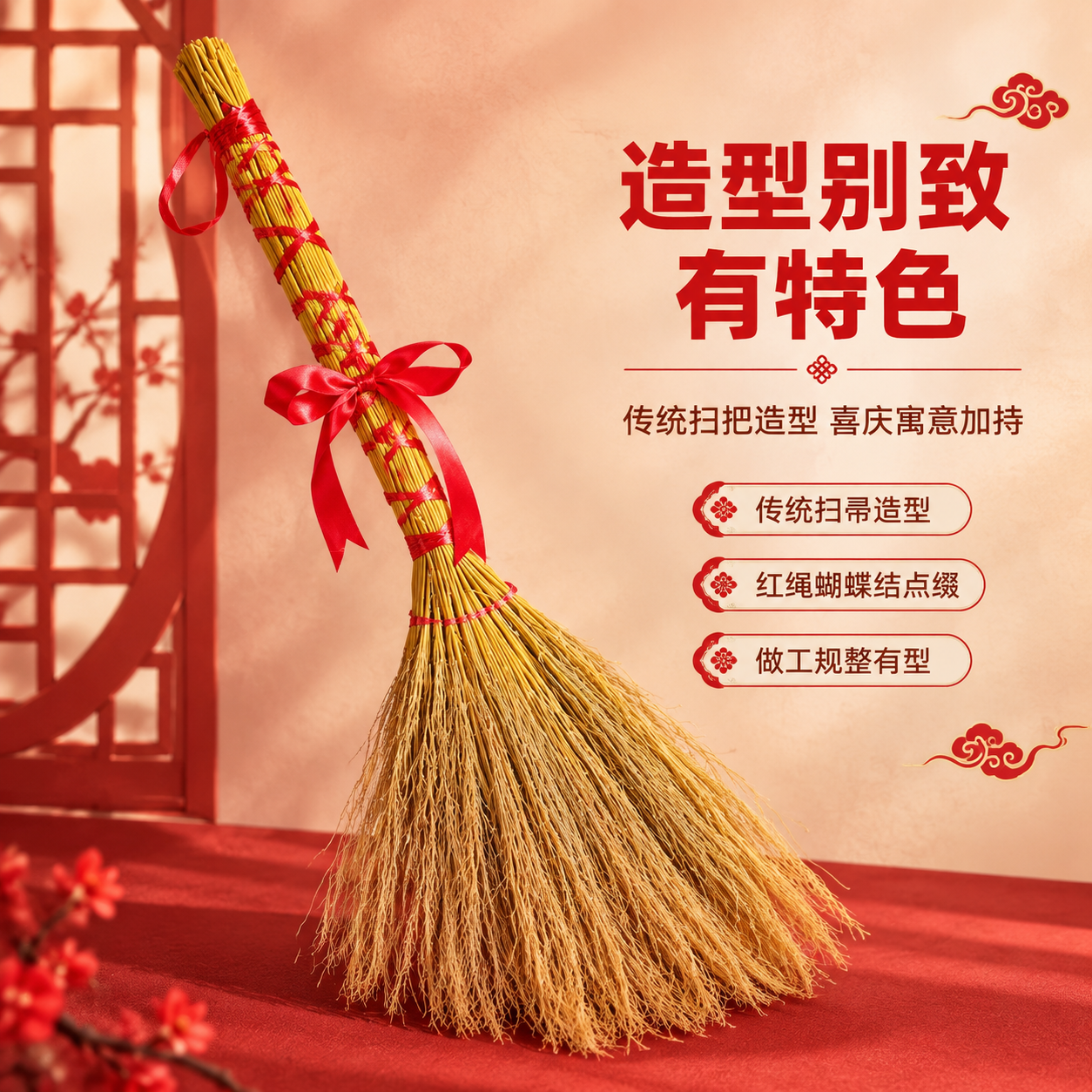 [商品] 使用【图1】单支扫把捆红绳乔迁挂件；保留扫把主体植物… - 图片创意预览
