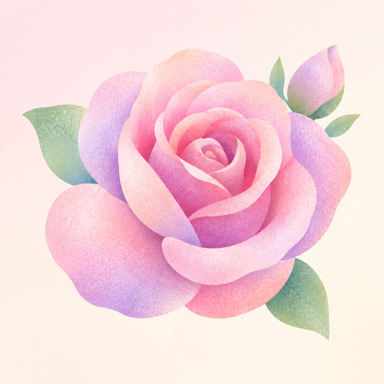 春季玫瑰茉莉清萃饮品包装插画，参考图风格：柔和磨砂颗粒质感，渐… - 图片创意预览