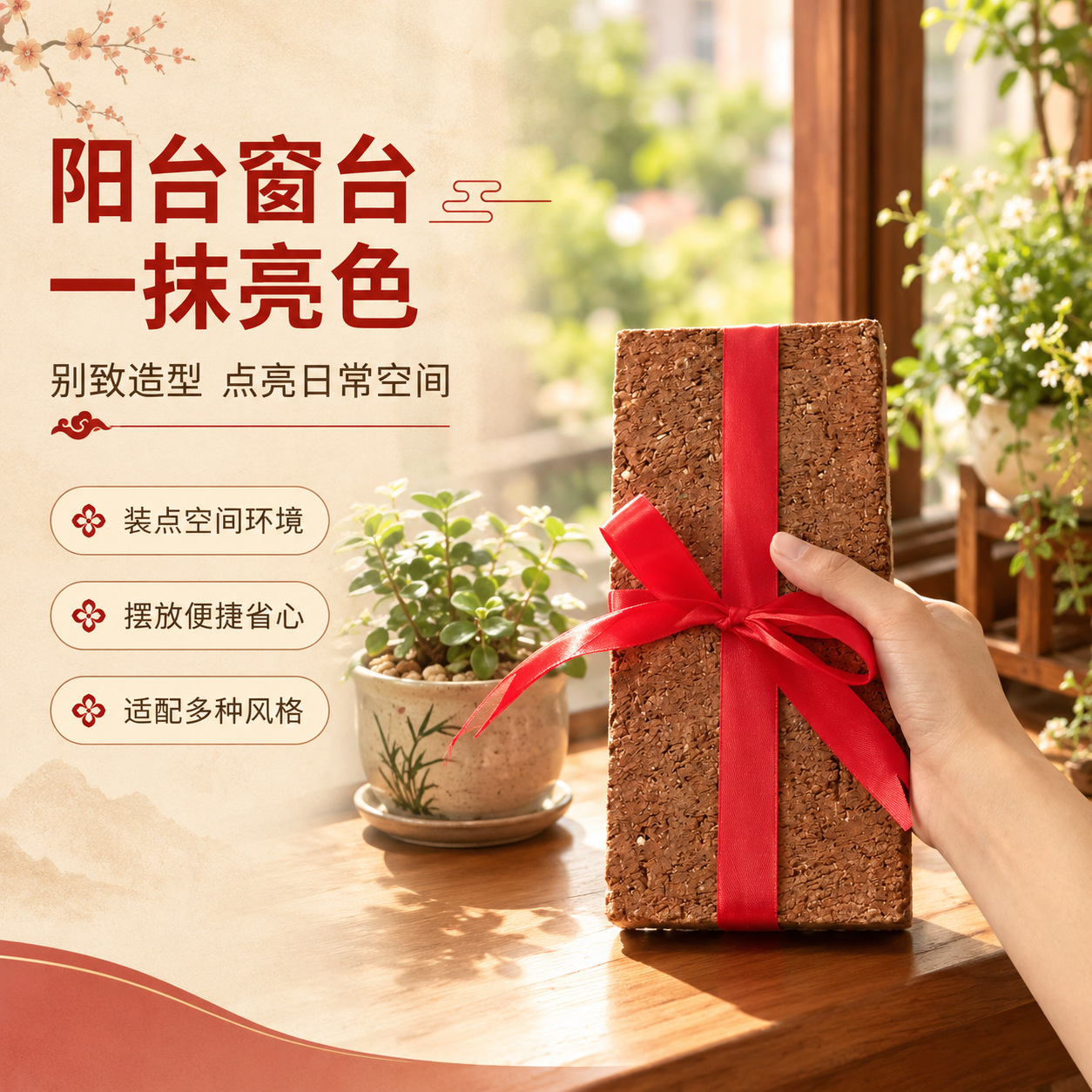 [商品] 使用【图2】红砖捆红绳摆件；保留红砖肌理、红绳捆绑结… - 图片创意预览