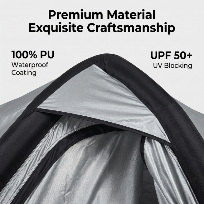 [Main Image 3] Material detail close-up of black inflatable tent
[Atmosphere/Style] Outstanding text预览效果