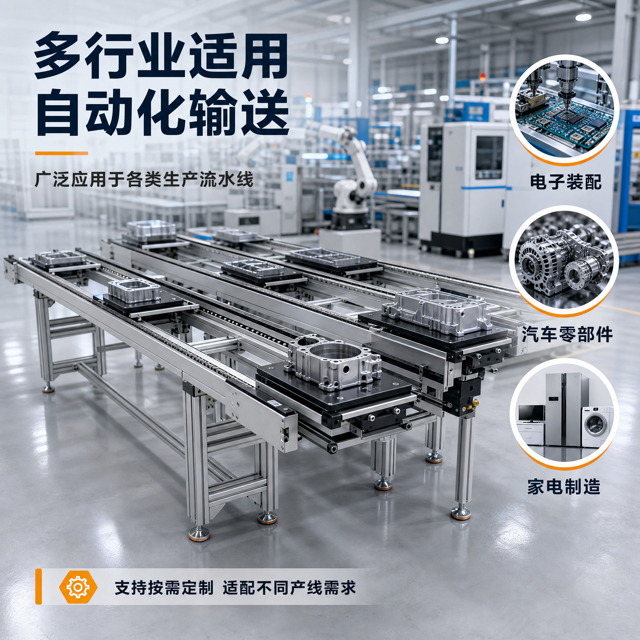 [主图-4] 倍速链输送线 应用场景图，展示输送线在工厂车间的… - 图片创意预览