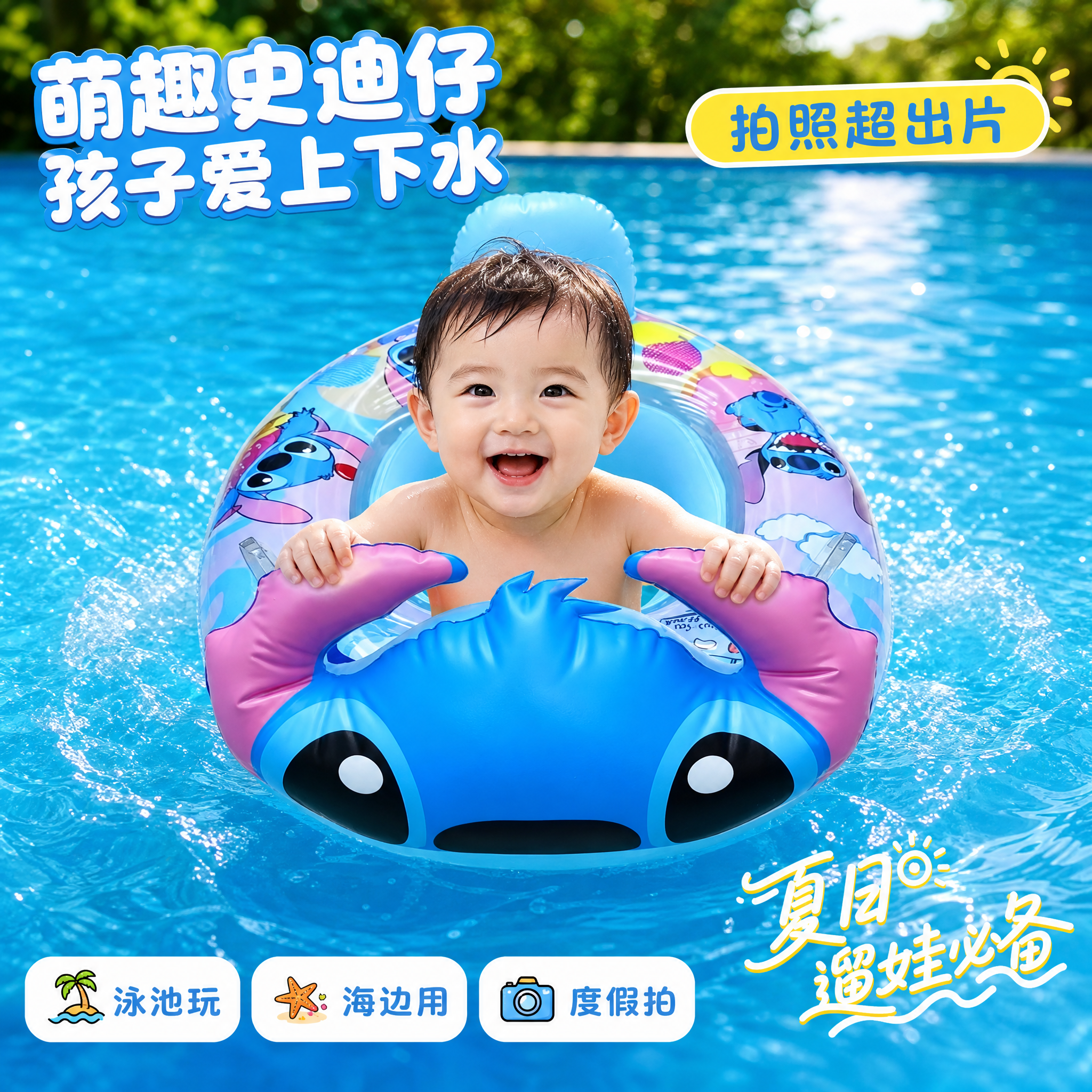 [主图-4] 萌趣史迪奇造型孩子爱上下水。 [氛围风格] 欢乐… - 图片创意预览