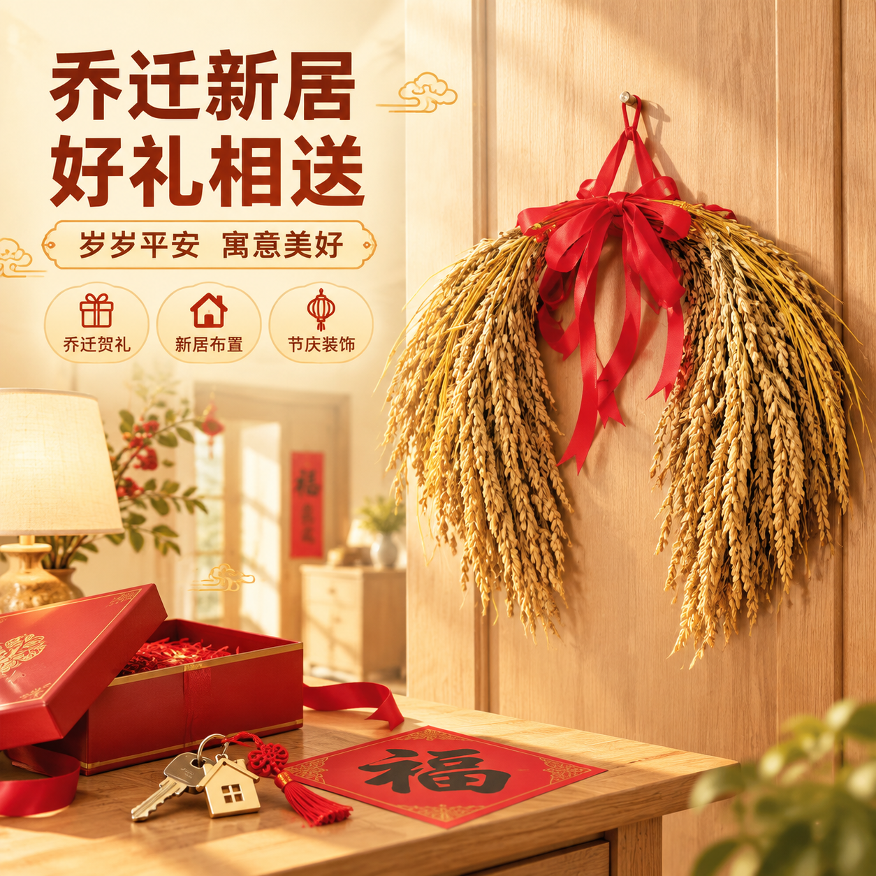 [商品] 使用【图1】稻穗捆红绳挂饰；保留稻穗金黄本色、红绸带… - 图片创意预览