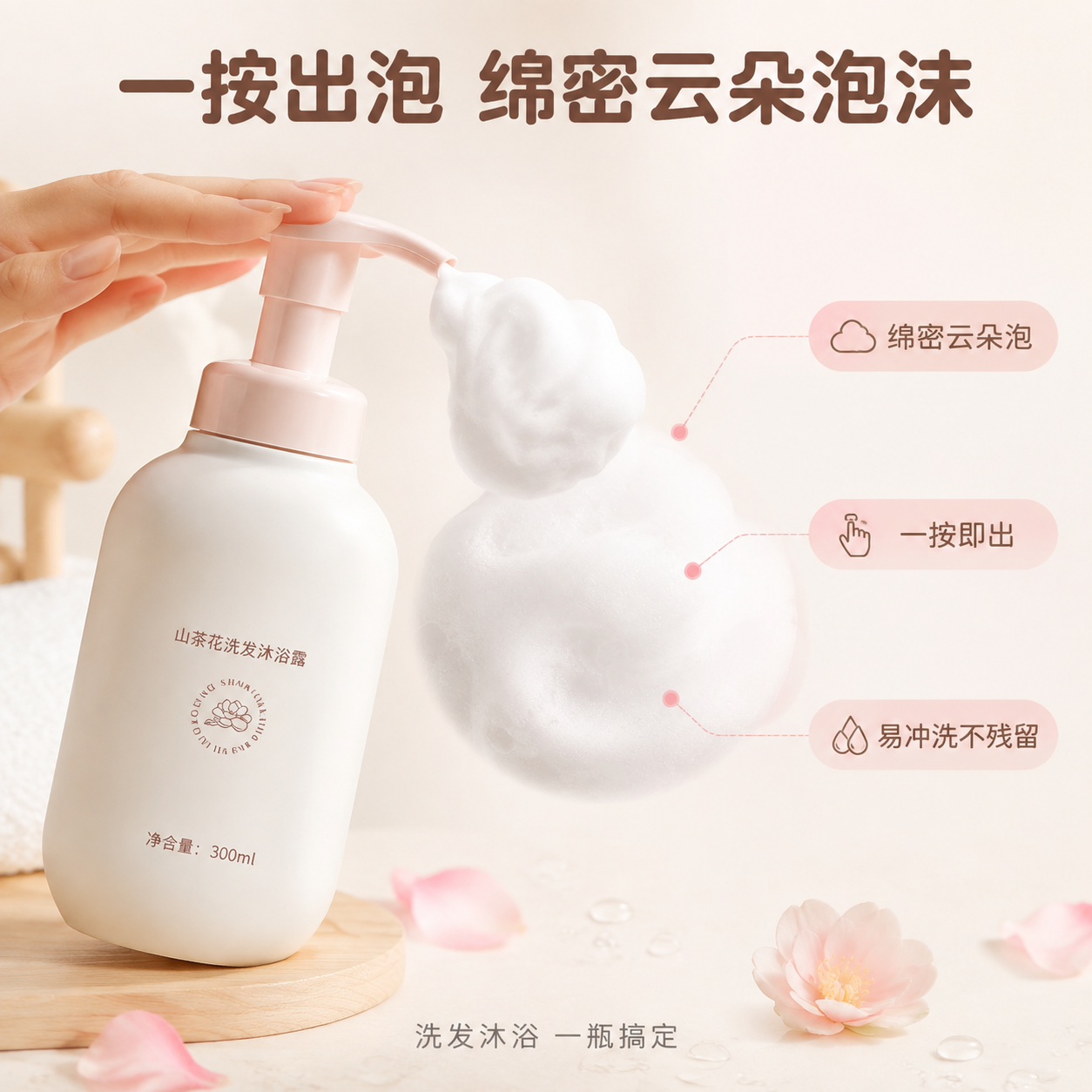 [主图-2] 主题：一按出泡 绵密云朵泡沫。核心功能展示，突出… - 图片创意预览