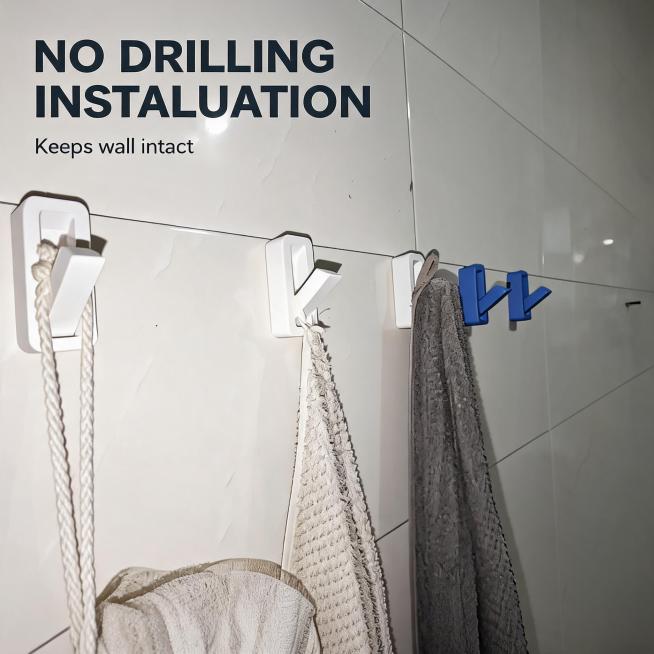 [Main Image 2] Bathroom wall scene display of punch-free foldable hook; [Atmosphere Style] Real home预览效果