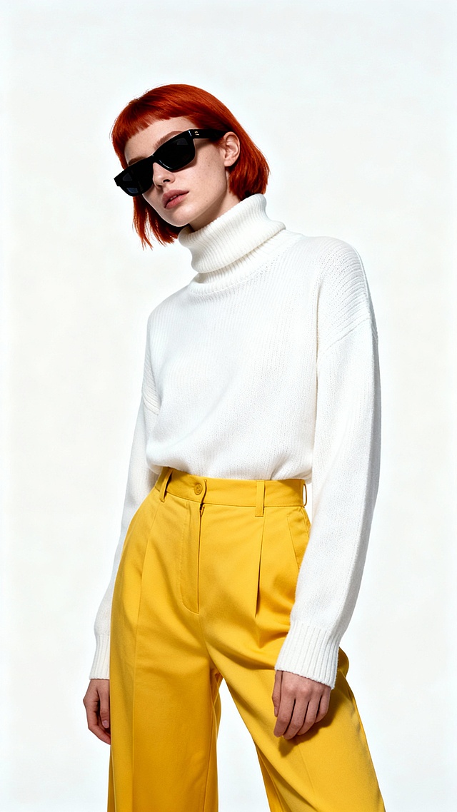 帮我生成20张明星写真图，都市时尚肖像，包含深色西装男性、格纹衬衫中年男性、红发墨镜女性、年轻时尚女性、皮夹克领带男性与侧身扶耳青年，背景涵盖纯色、天空与现代弧线元素，整体比较干净的亮色为主色调，比如白色蓝色，白黄色，暖色等呈现专业、简约且富有疏离感的时尚摄影风格。