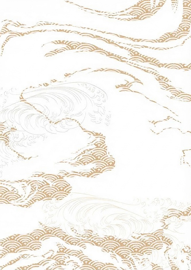 移除图中的两只飞鹤和右侧的JAPANESE PATTERN文字，保留金色波浪祥云纹样背景，背景保持纯白色，保留原有纹样的样式和颜色