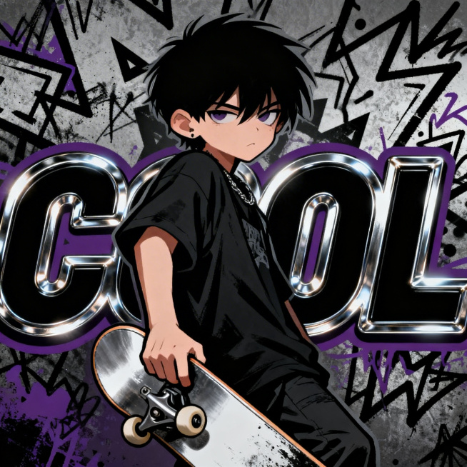 生成一张炫酷风格表情包，酷拽人物动作，美式复古潮流排版，粗黑线条涂鸦，金属质感，暗黑系炫酷表情包设计预览效果