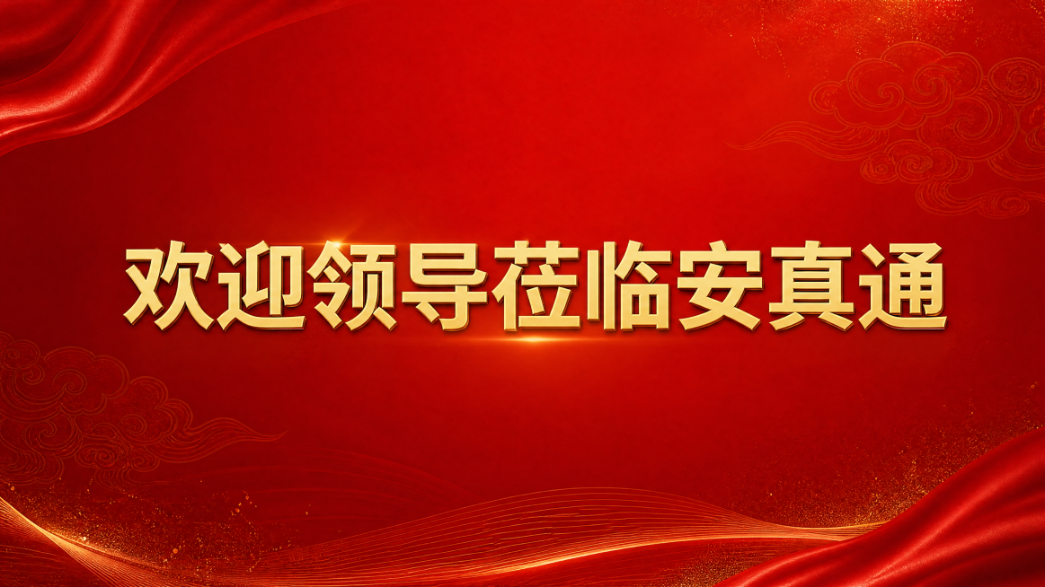 修改这张图，保留文字内容为"欢迎领导莅临安真通"，给红色背景增加一些特色纹理，调整尺寸适合大屏展示，画面整体正式大气，分辨率清晰预览效果