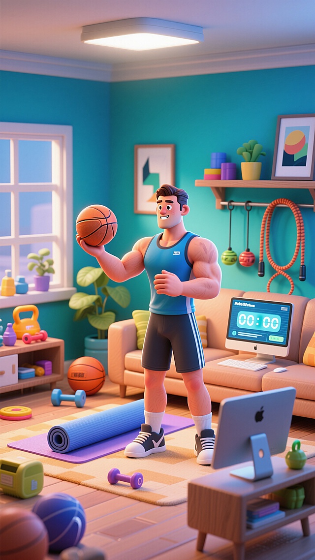 💪3D 卡通体育老师，客厅里带你燃动篮球🏀