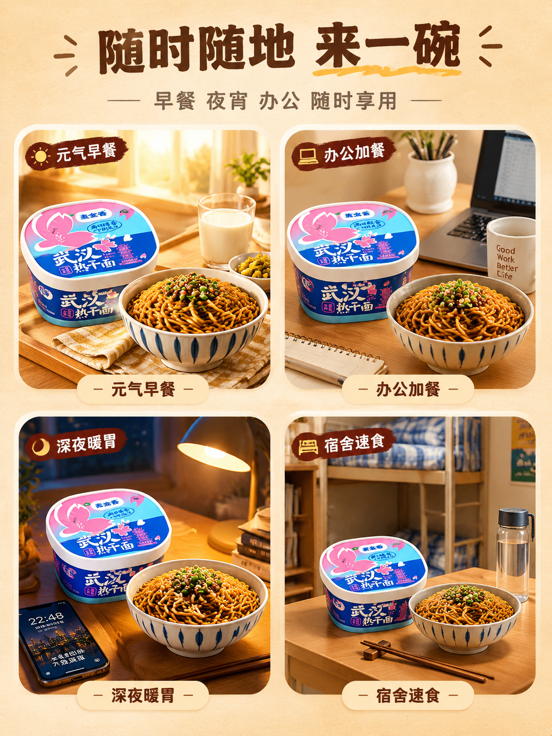 [商品] 使用【图4】经典原味桶装热干面；保留桶装外观、蓝粉配… - 图片创意预览
