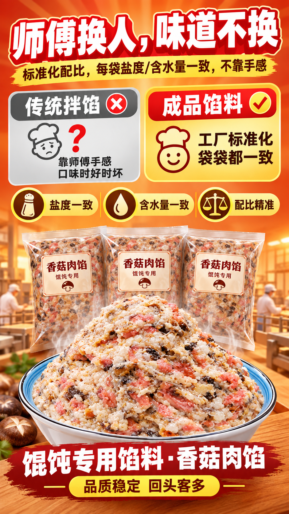 [商品] 使用【图3】香菇肉馄饨馅；保留碗装堆状造型、褐色香菇… - 图片创意预览