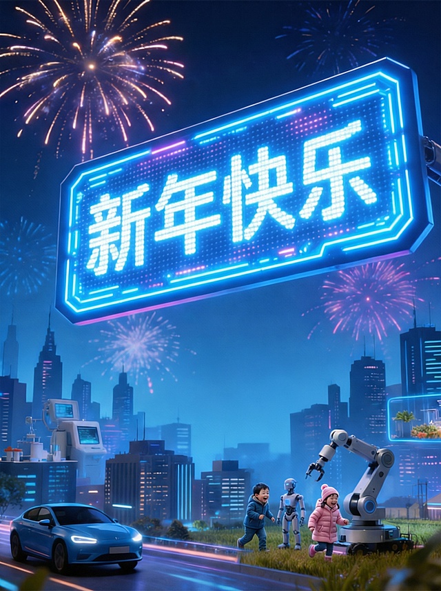 在人形机器人旁边加一位人类小男孩和一位人类小女孩，正在嬉戏打闹。注意小男孩和小女孩都比人形机器人要矮。