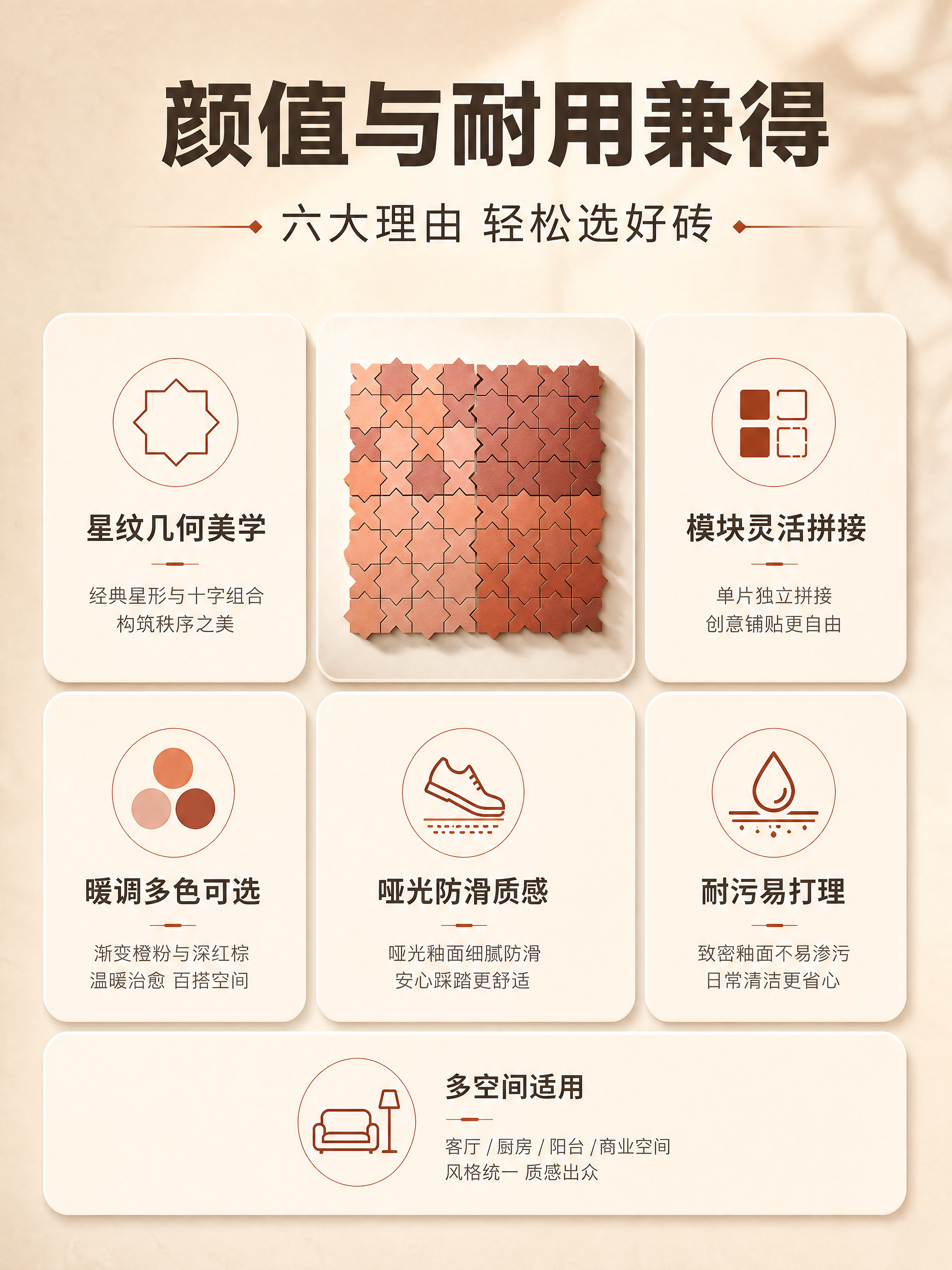 [商品] 使用【图1】星纹几何拼花瓷砖样品板，保留八角星十字几… - 图片创意预览