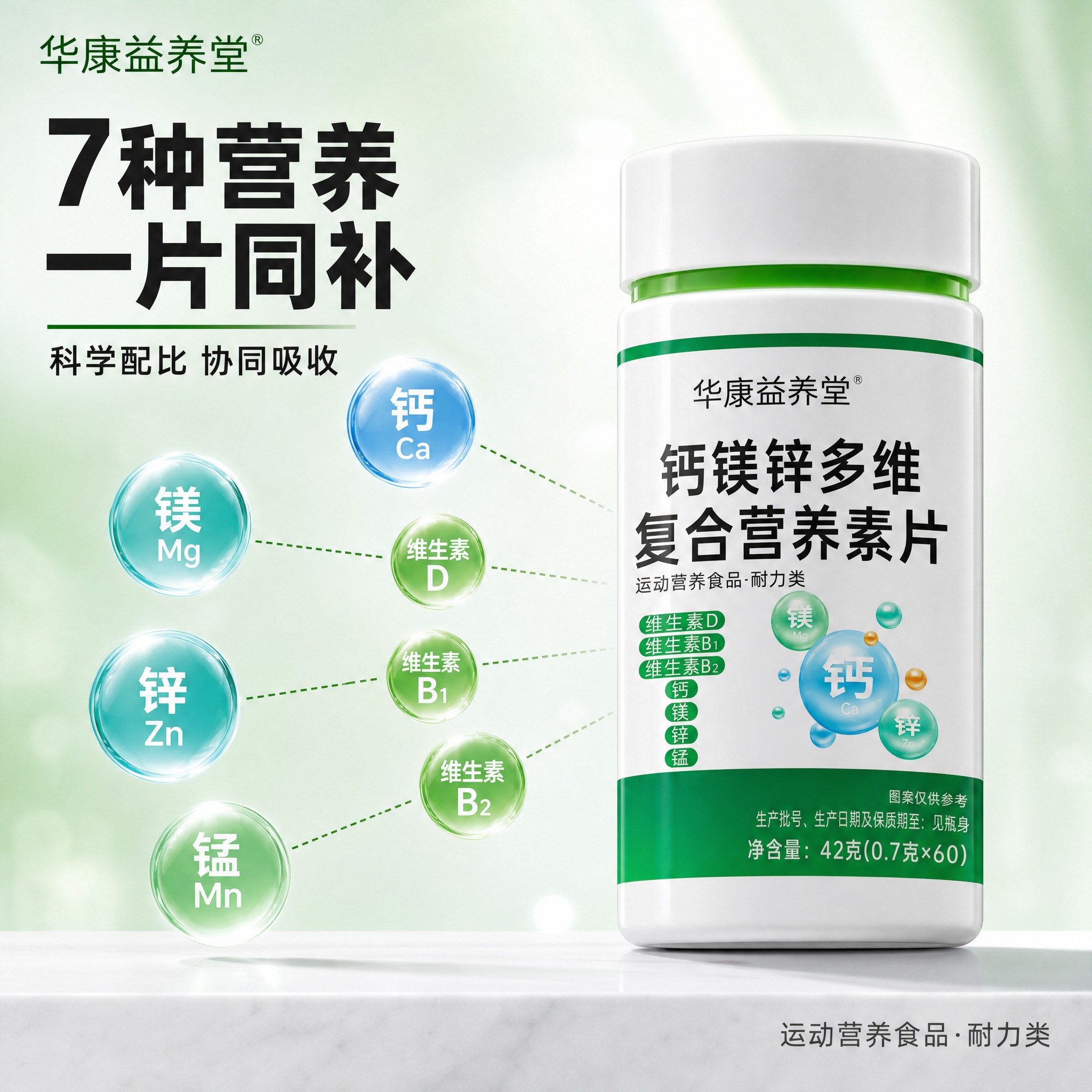 [主图-2] 华康益养堂钙镁锌多维复合营养素片 成分矩阵展示主… - 图片创意预览