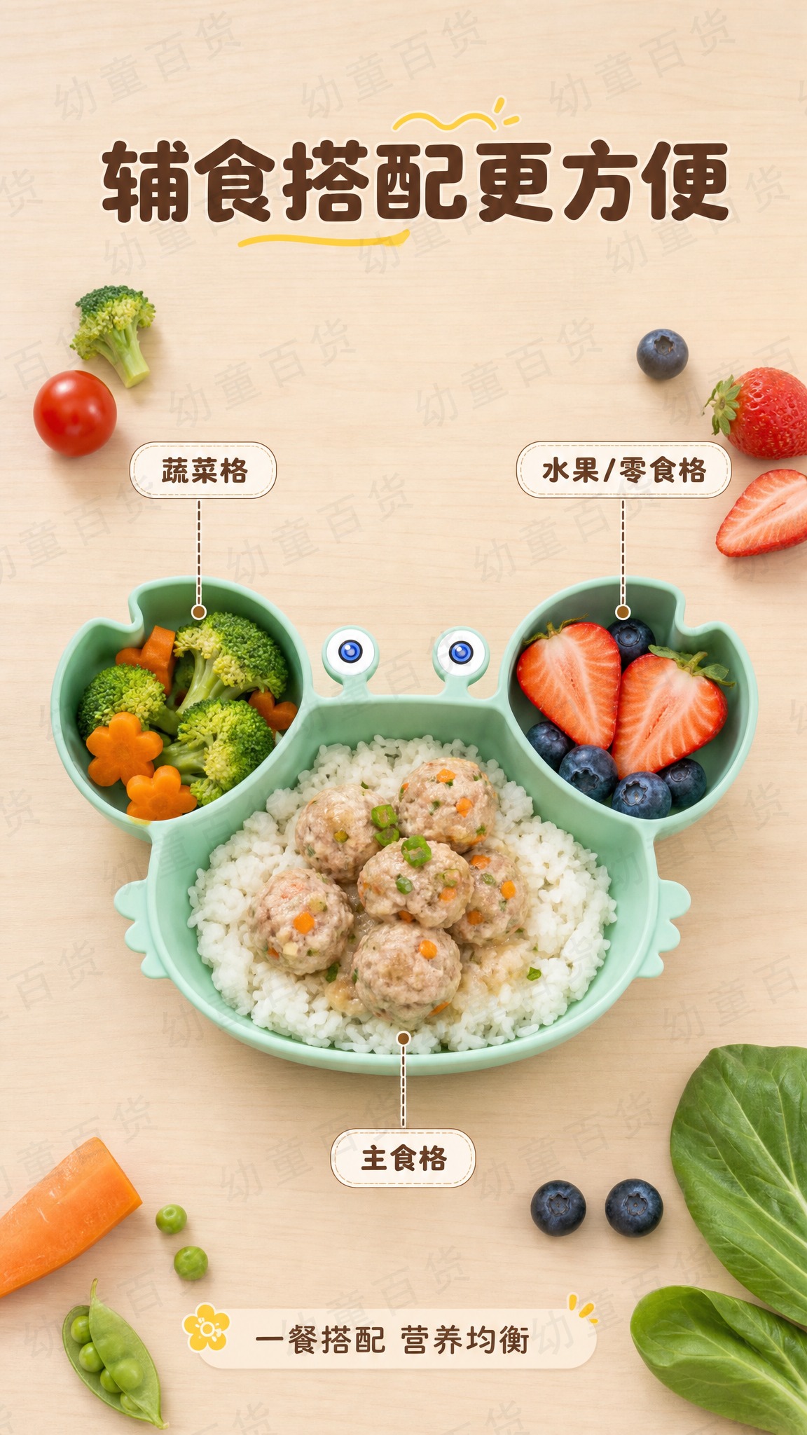 [详情-5] 分格辅食搭配 一餐营养均衡展示。 [商品] 使用… - 图片创意预览