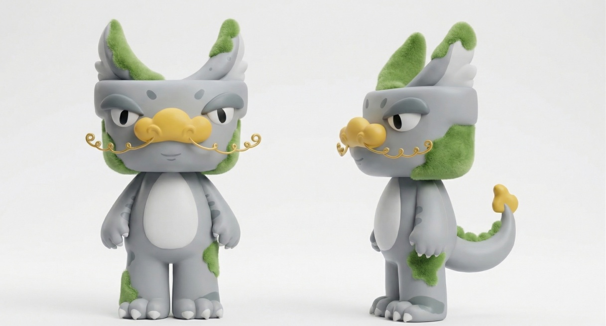 将图中IP的绿色部分替换为图二的毛绒材质，不超出绿色范围预览效果