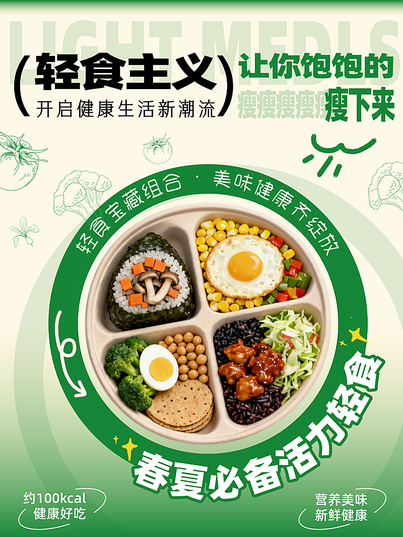 春季上新餐饮轻食产品推荐清新感竖版海报