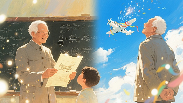 一张图纸连接两代人：您递来的是理想，我放飞的是您未说出口的期待。