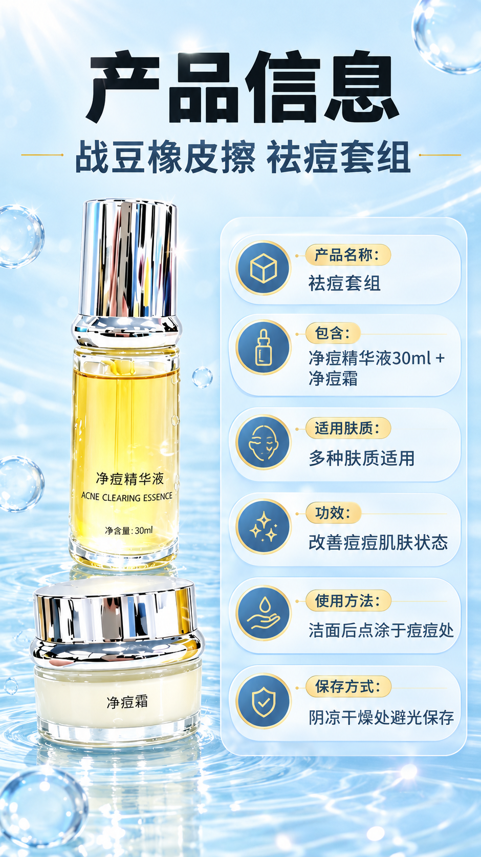[商品] 使用【图1】祛痘套组（净痘精华液+净痘霜）；保留两瓶… - 图片创意预览
