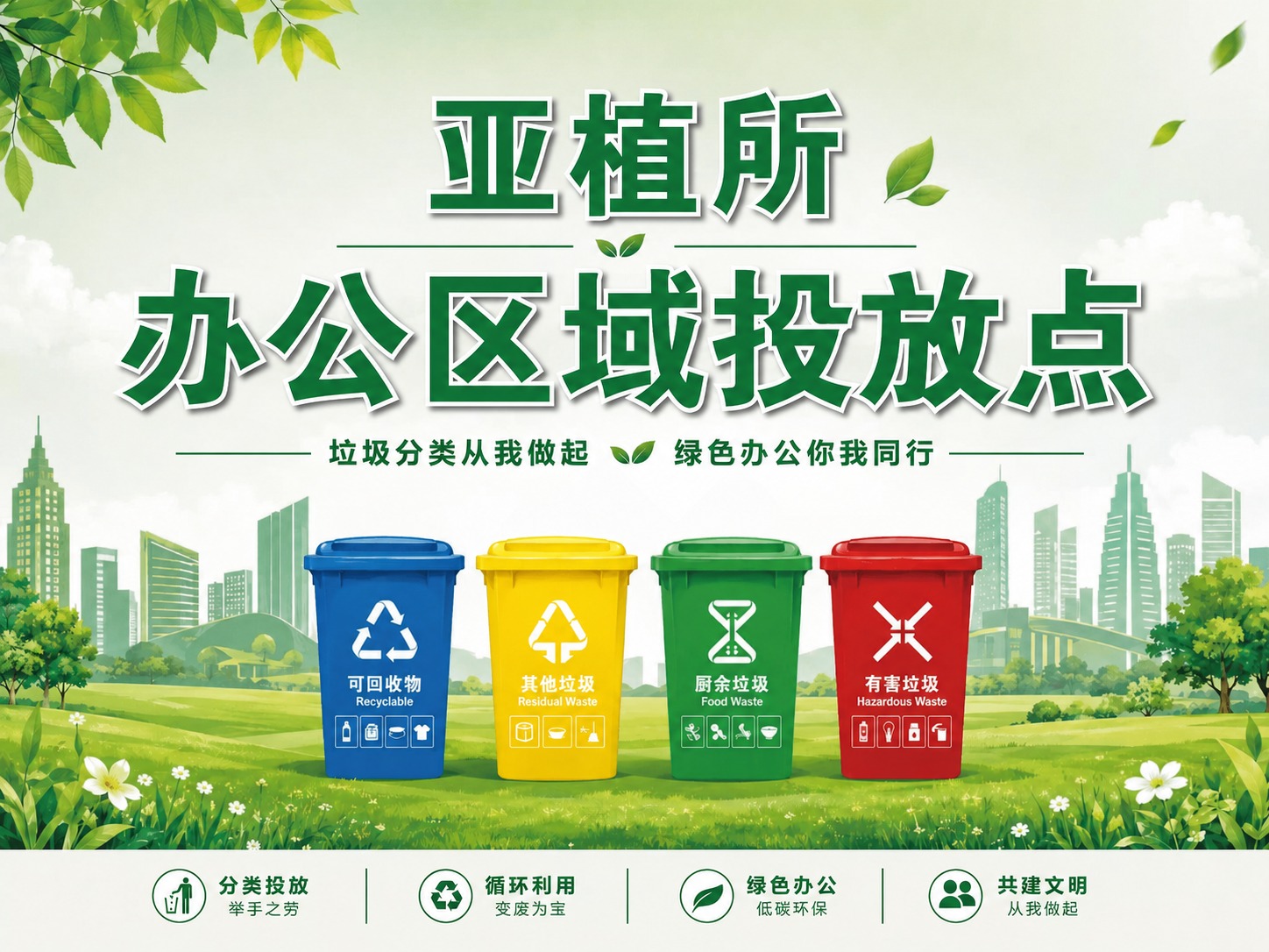 将图中灰色的“其他垃圾”垃圾桶改为黄色垃圾桶，桶身颜色改为明亮… - 图片创意预览