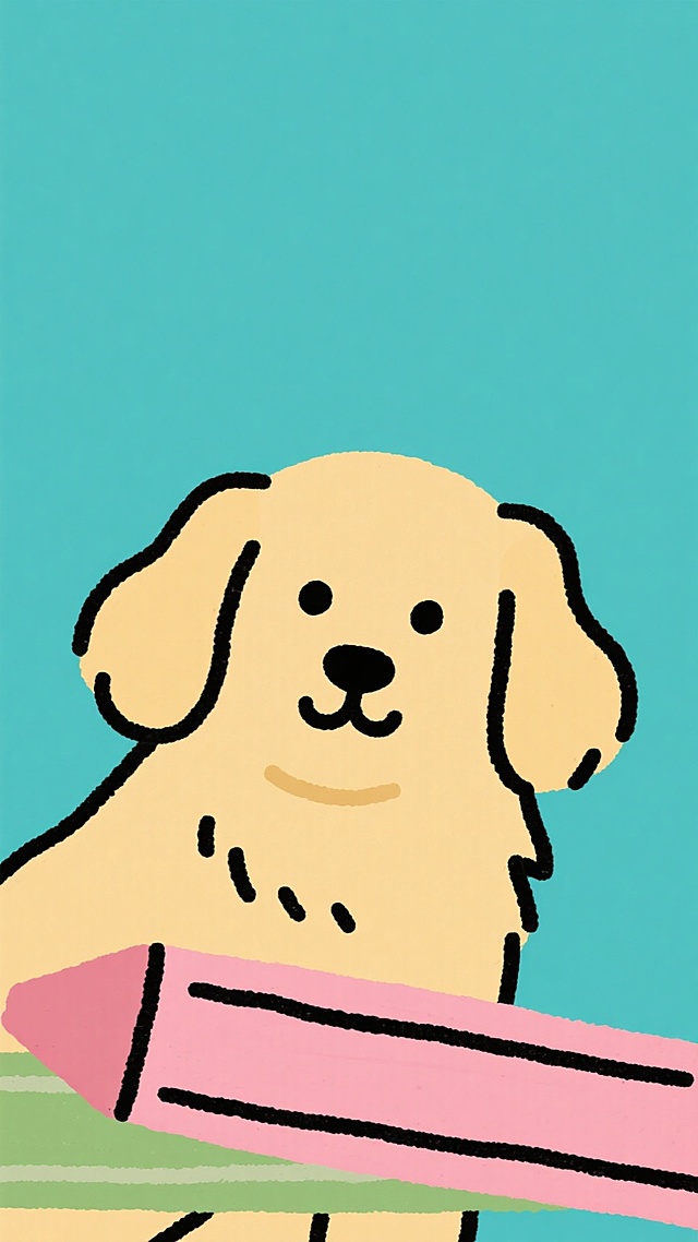 插画风卡通小狗，拟人化表情可爱温馨，简洁线条与明亮色彩营造欢乐氛围。