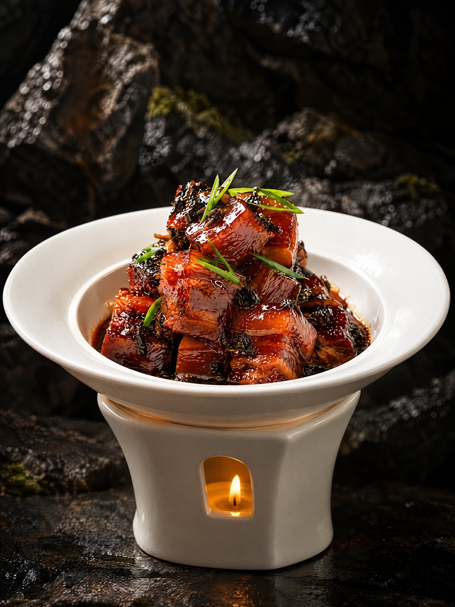 基于参考图中的红烧肉菜品，生成平视角度的美食摄影图，保持红烧肉… - 图片创意预览