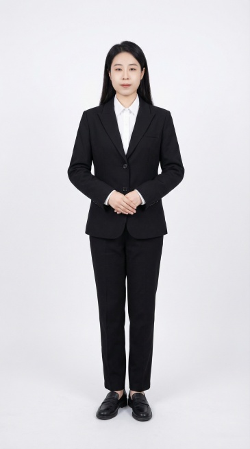 把衣服改成黑色西装，白色衬衫,全身照预览效果