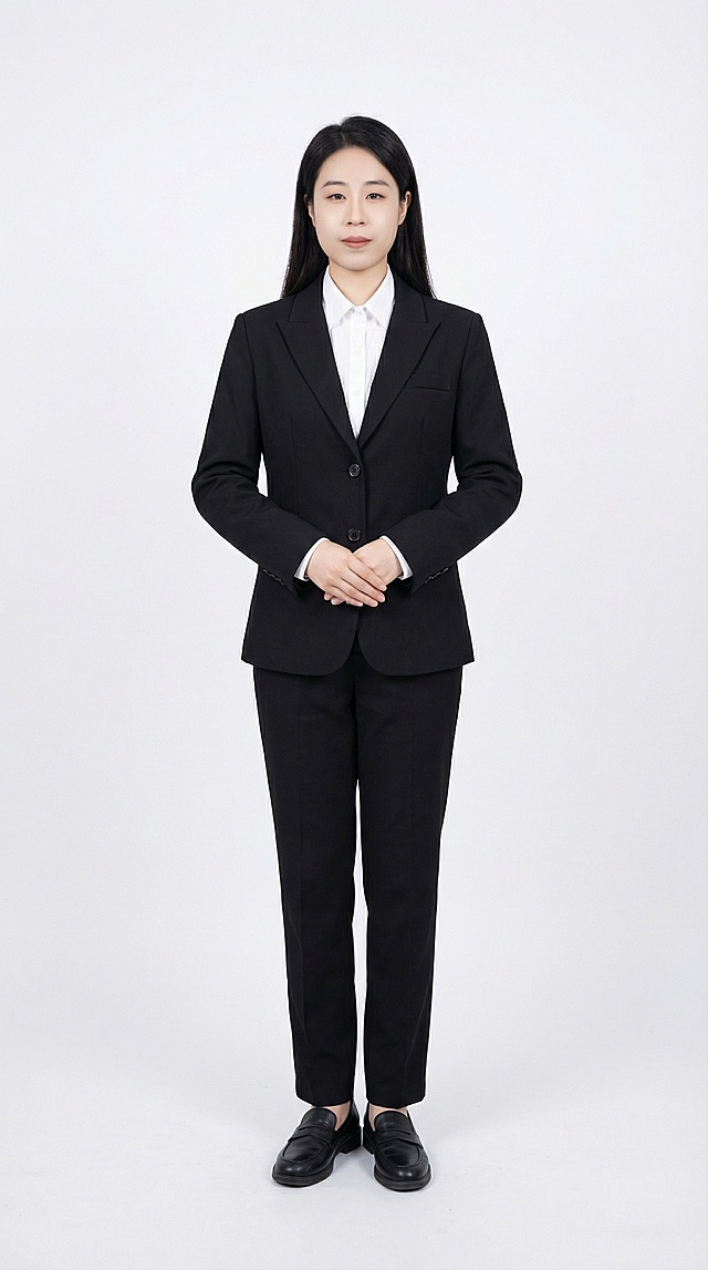 把衣服改成黑色西装，白色衬衫,全身照