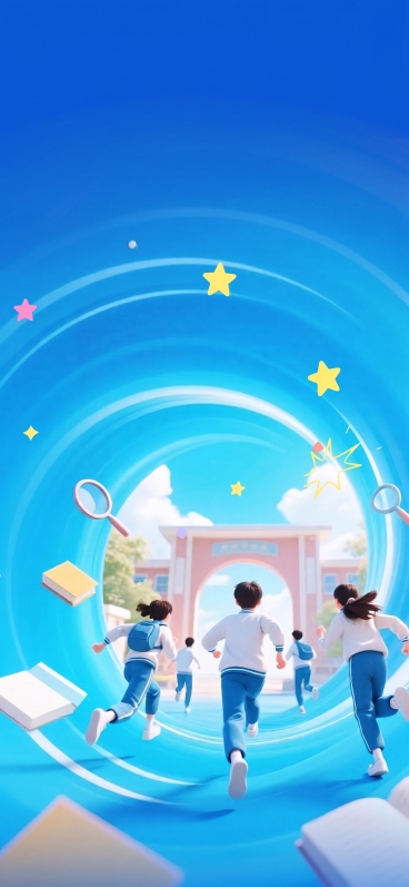 将图片上下两个蓝色背景自然融合在一起，保持原有画面内容、星星、书本、学生元素不变，让整体背景过渡流畅预览效果