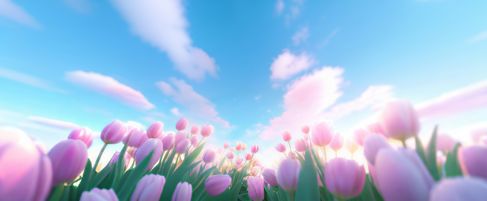 去除图片中的水印，保留原画面内容、风格和粉色郁金香花田蓝天白云的场景，画面内容不变，去除水印后自然衔接预览效果