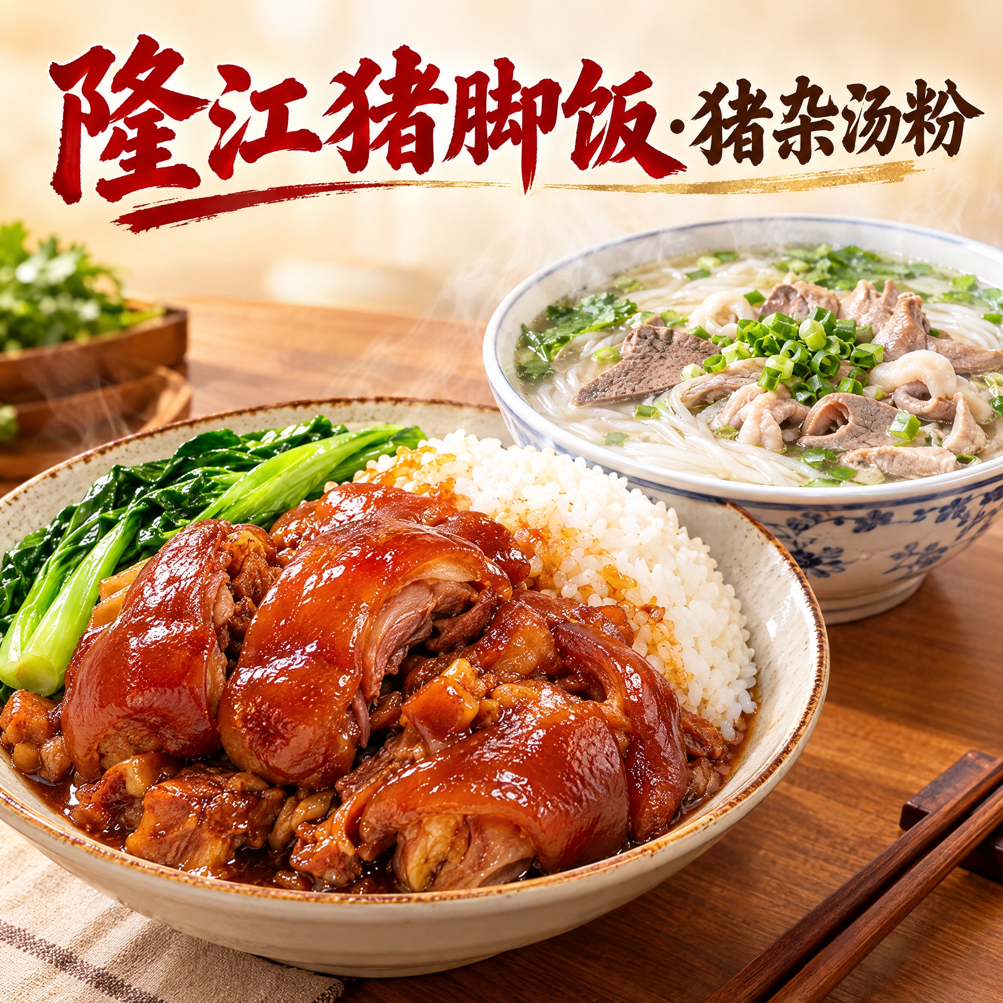 隆江猪脚饭猪杂汤粉店铺头像设计，画面中央是一碗诱人的隆江猪脚饭… - 图片创意预览