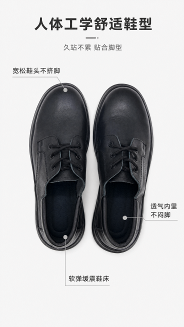 [第6屏] 舒适鞋型人体工学设计解析屏。本屏使用【图5】展示一双鞋子整体内里结构。[氛围/风格] 结构解析风格，直观明了，突出舒适设计。[元素布局] 俯视展示一双鞋子占居画面中心，占比70%，保留产品预览效果