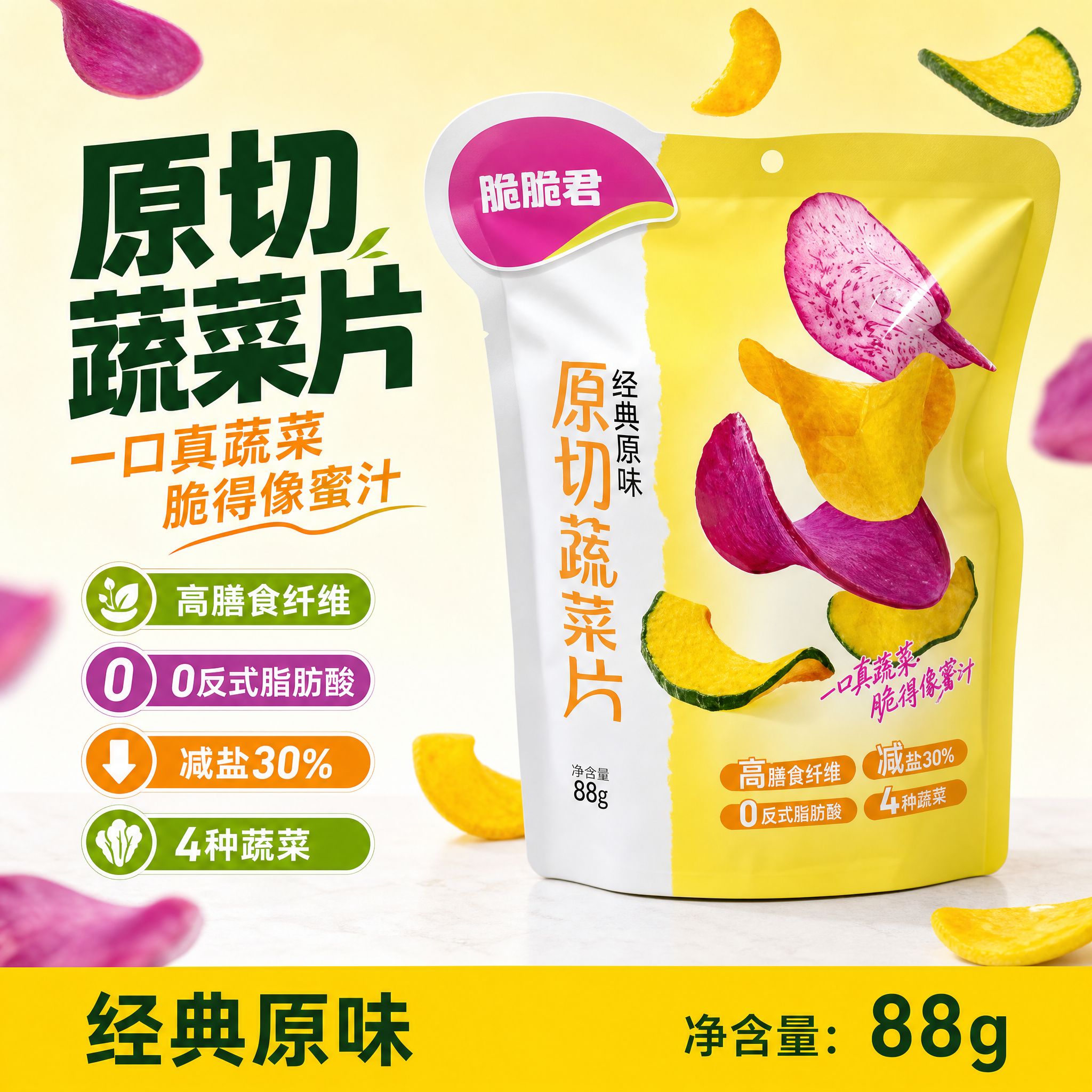 [单张主图] 脆脆君原切蔬菜片经典原味，爆款促销感主图，突出高… - 图片创意预览