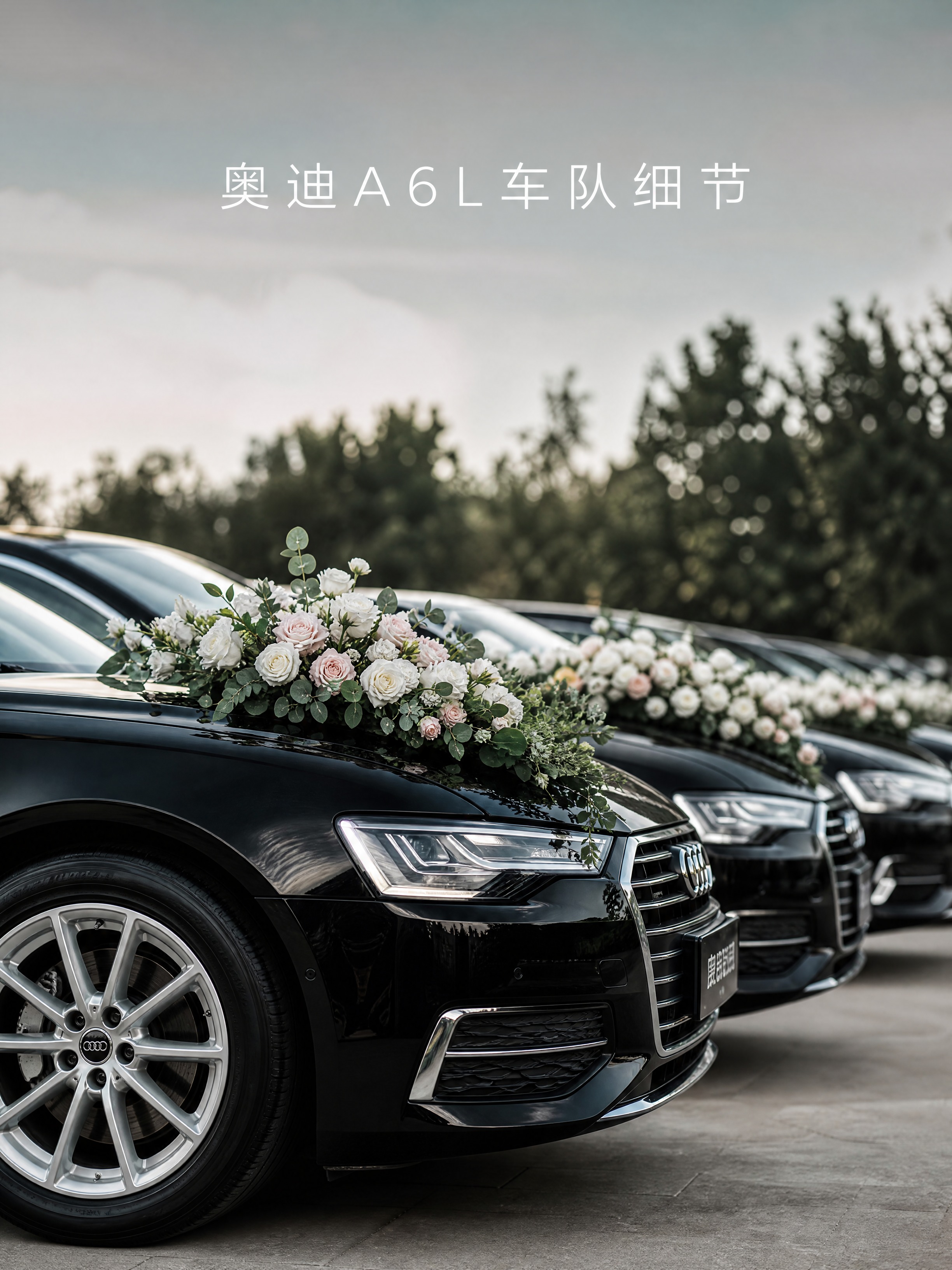 小红书配图，奥迪A6L婚车车队细节实拍图，杂志高级风，3:4竖… - 图片创意预览