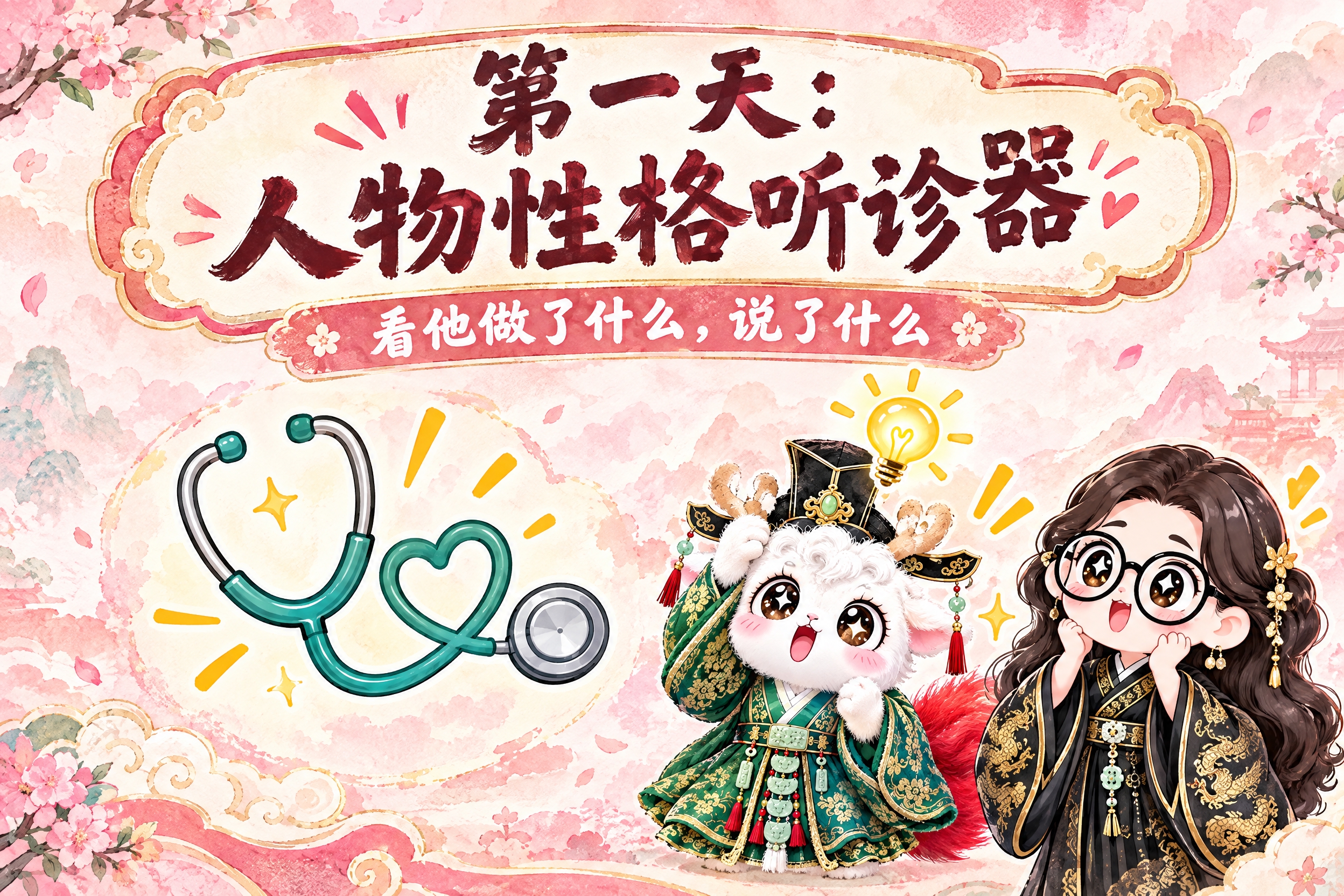 横版6寸比例的课程标题页设计，大标题为"第一天：人物性格听诊器… - 图片创意预览