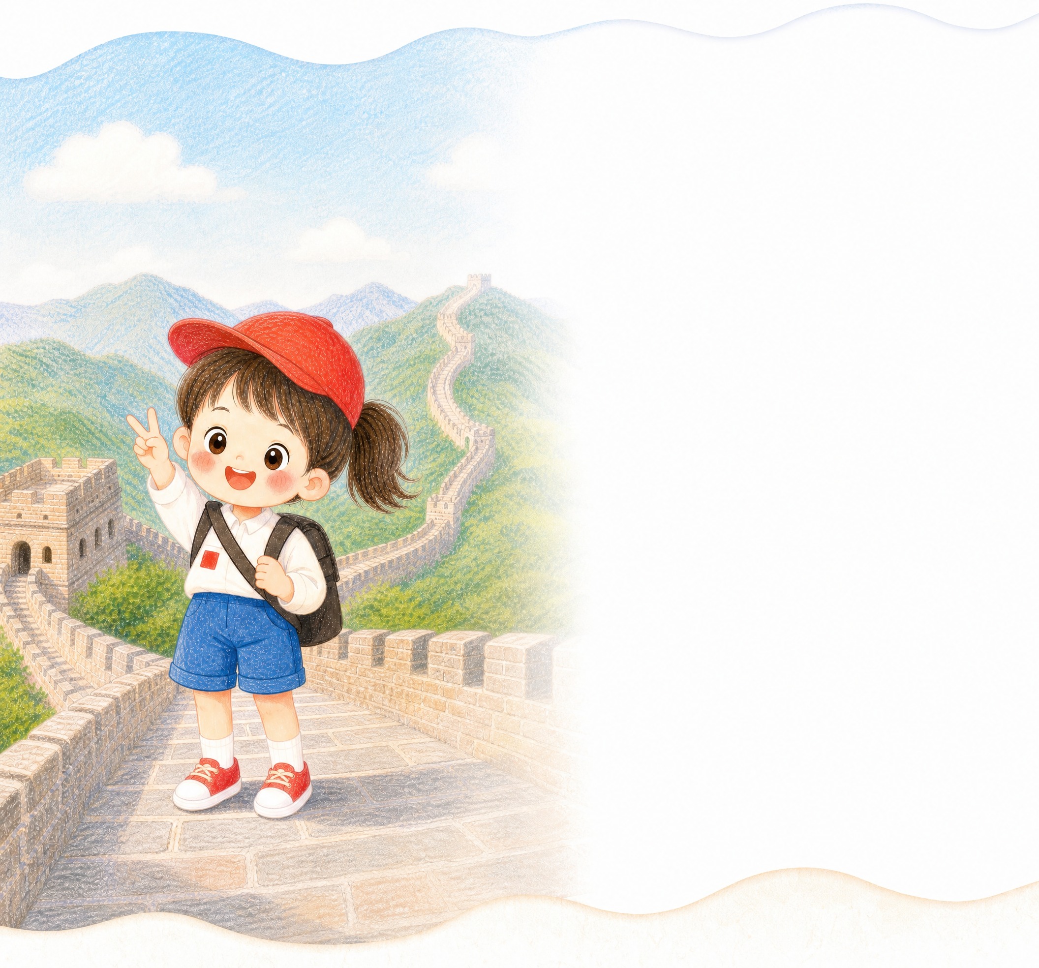 儿童手绘水彩插画风格，美景拍照打卡模块，竖版750px宽，高度… - 图片创意预览