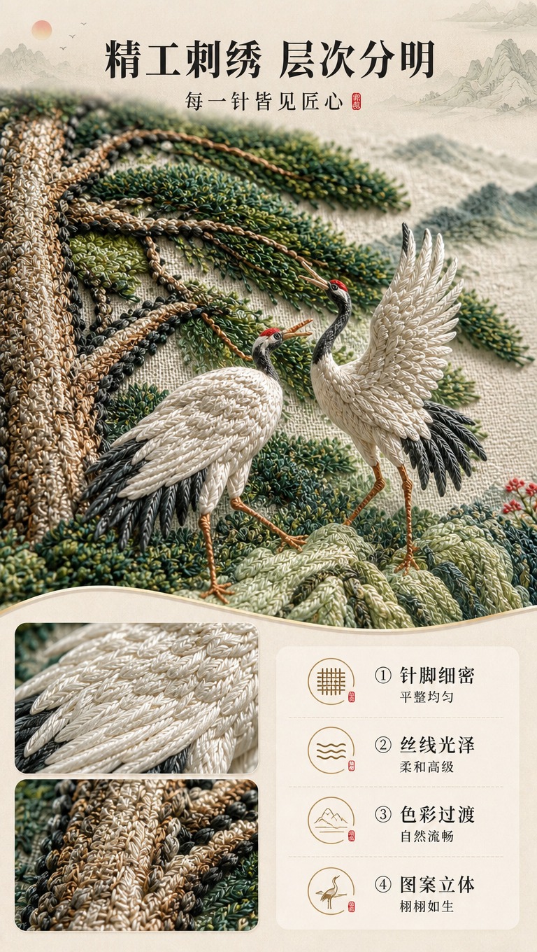 [商品] 使用【图1】下半部分刺绣细节图（松鹤观海款）；保留松… - 图片创意预览