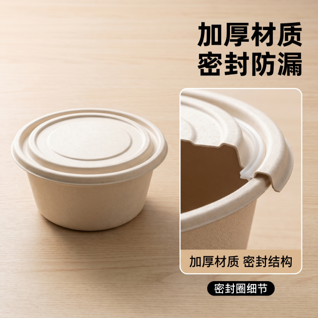 [主图 3] 玉米餐盒加厚材质细节特写，氛围风格：专业质感突出品质，画质：商业摄影微距特写质感，清晰真实，画面干净高级，元素：放大展示餐盒侧壁和盒盖结合处的厚度，玉米材质纹理清晰呈现，边缘光滑无毛刺，预览效果
