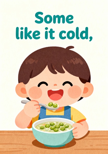 请制作A4竖版儿童卡片 1：
Pease porridge hot,
Pease porridge cold,
Pease porridge in the pot,
Nine days old.
So预览效果