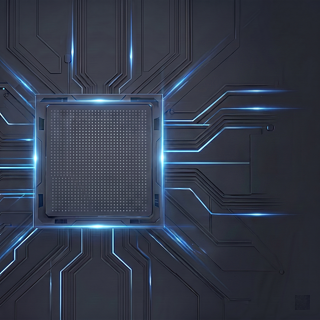 去除图中的逆变器主体和所有文字卖点，保留原始背景所有元素：深灰色科技电路板背景、蓝色光线线条效果，保持背景的纹理、光影和蓝色光效完整不变，生成一张空白的背景图，保持原比例，高清画质，没有任何产品和文字残留。[负向提示词] 残留产品文字，背景变形，光效丢失，纹理改变