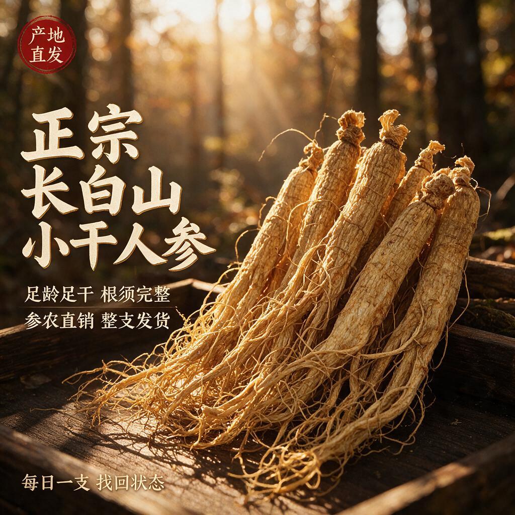 [主图-1] 首图点击率，主题为正宗长白山小干人参，突出参农直… - 图片创意预览