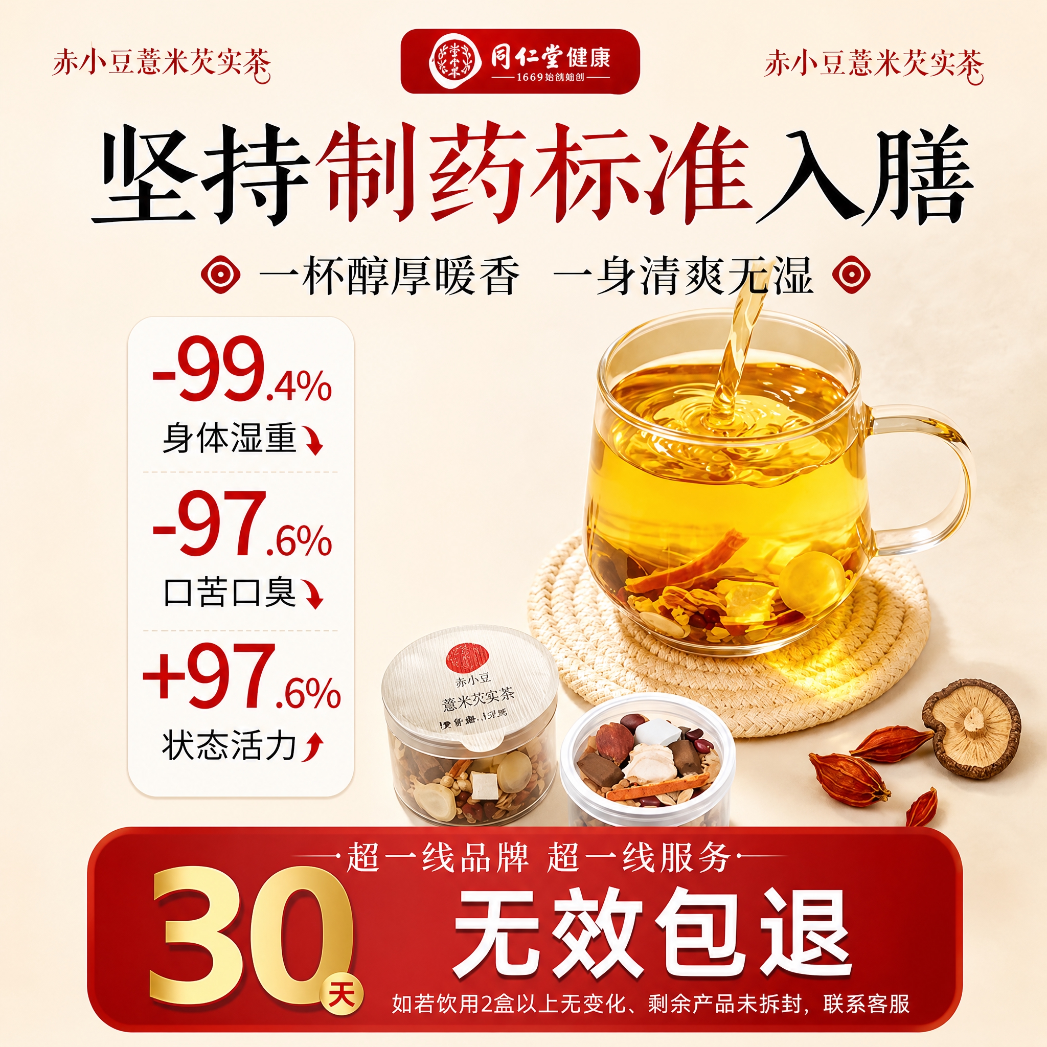 将这张同仁堂赤小豆薏米芡实茶的电商主图改为800x800正方形… - 图片创意预览