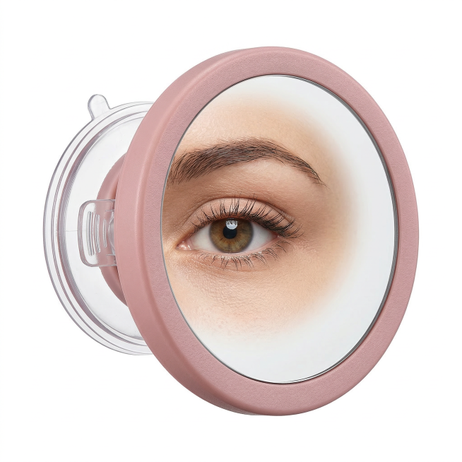SHEIN e-commerce main image, pure white background, 8.5CM dust pink 10X magnifying makeup mirror wit预览效果
