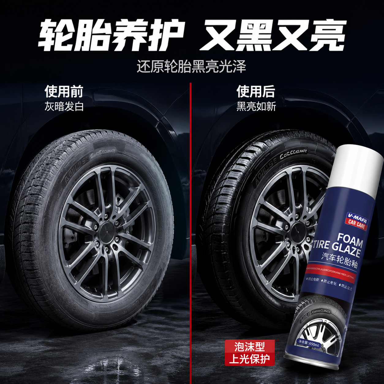 [主图-2] 核心效果证明 轮胎使用前后对比 直观展示轮胎釉黑… - 图片创意预览
