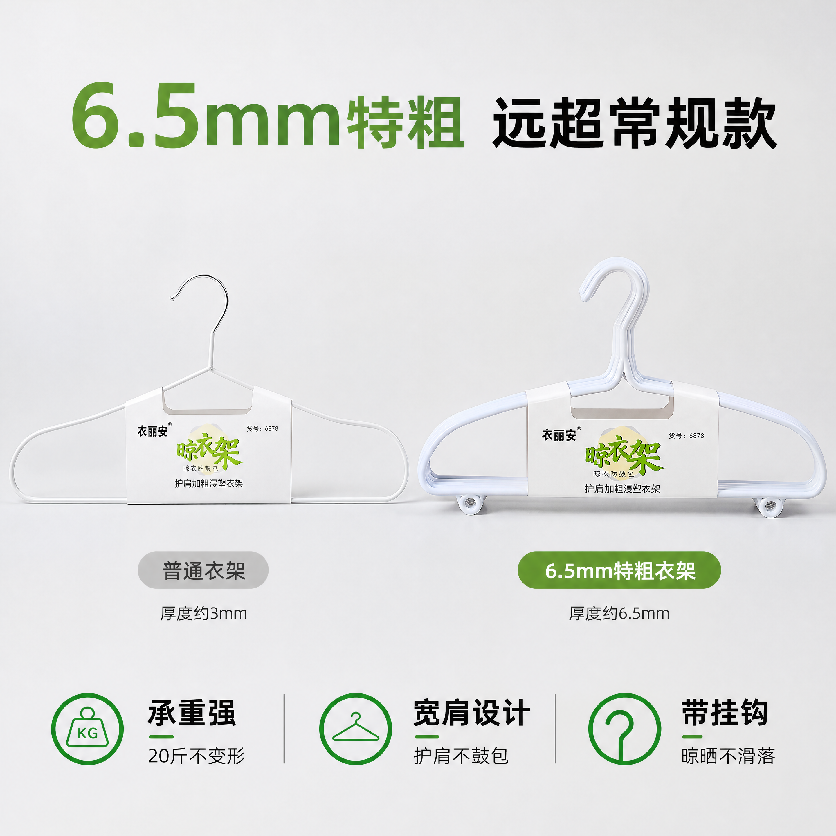 [主图-2] 特粗衣架核心卖点展示图。保持衣架的浸塑外观、白色… - 图片创意预览