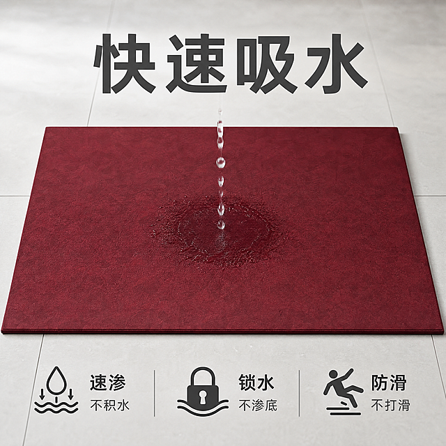 「图片1」，生成一套主图（5张），商品名称是入户门地垫，卖点是吸水防滑，场景要入户门门口，厨房间，适配抖音平台，主图比例为1:1