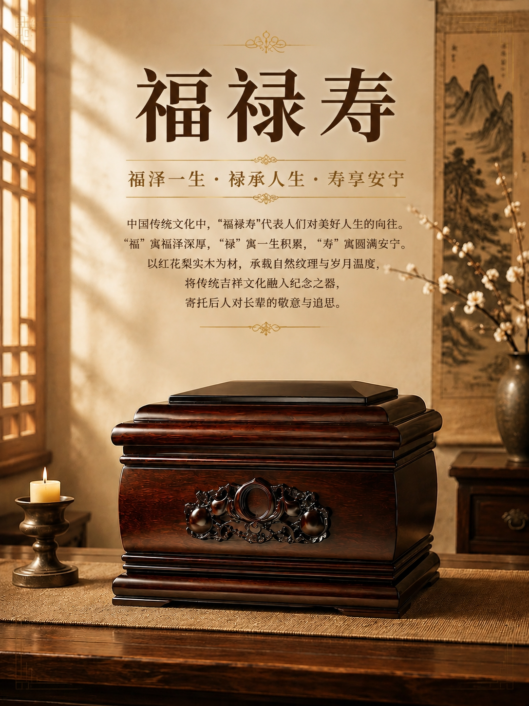 [商品] 使用【图1】福禄寿红花梨实木骨灰盒首屏详情页；保留产… - 图片创意预览