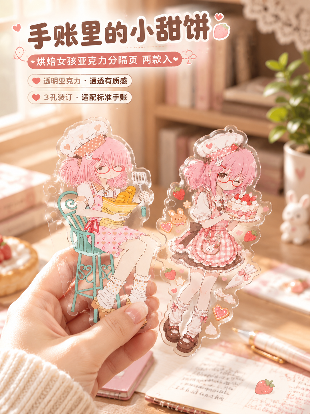 [商品] 使用【图1】坐椅抱法棍卡通女孩亚克力分隔页、【图2】… - 图片创意预览